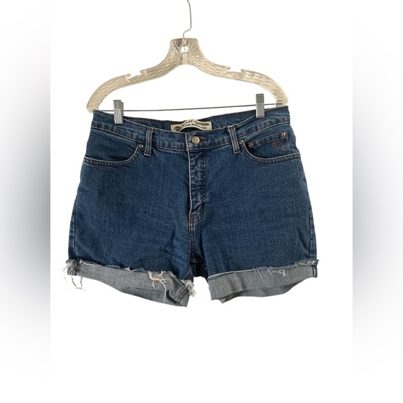 Harley Davidson dark wash denim high waisted Jean shorts - Picture 1 of 5